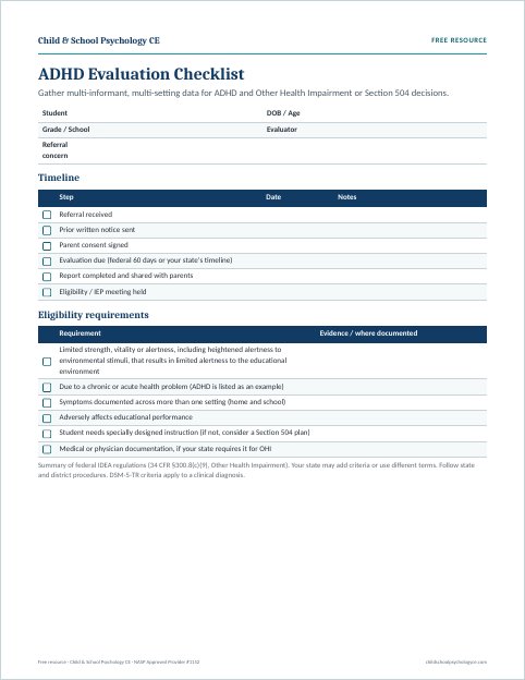 Preview of the ADHD evaluation checklist