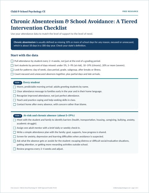 Cover of Chronic Absenteeism Tiered Checklist