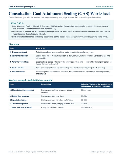 Cover of Consultation Goal Attainment Scaling (GAS) Worksheet