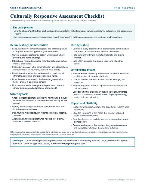 Cover of Culturally Responsive Assessment Checklist