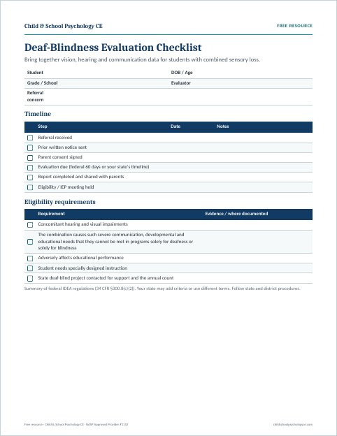 Preview of the Deaf-Blindness evaluation checklist