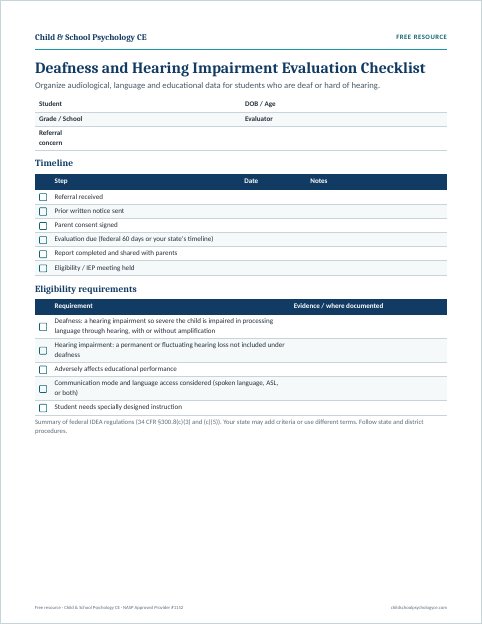Preview of the Deaf / Hard of Hearing evaluation checklist
