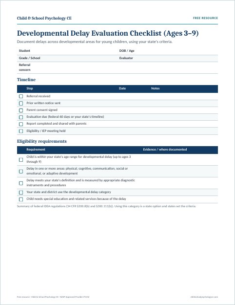 Preview of the Developmental Delay evaluation checklist