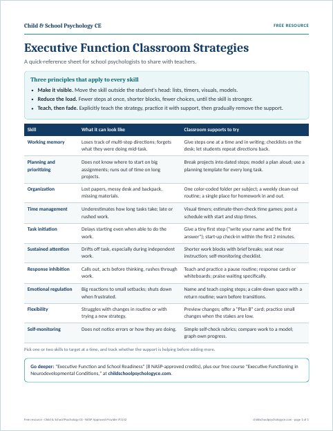 Cover of Executive Function Classroom Strategies