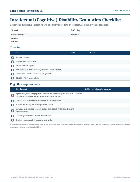 Preview of the Intellectual Disability evaluation checklist
