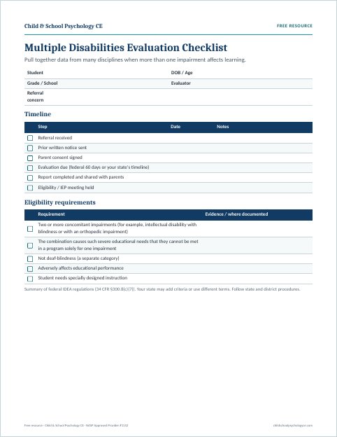 Preview of the Multiple Disabilities evaluation checklist
