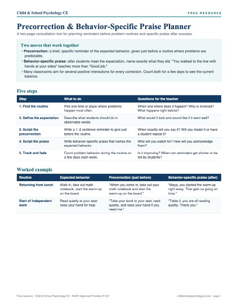 Cover of Precorrection & Behavior-Specific Praise Planner