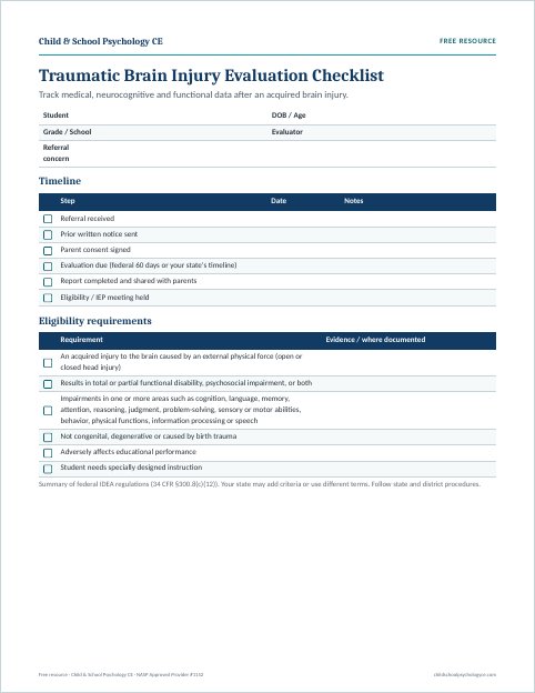 Preview of the Traumatic Brain Injury evaluation checklist
