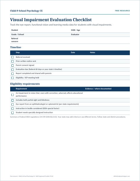 Preview of the Visual Impairment evaluation checklist